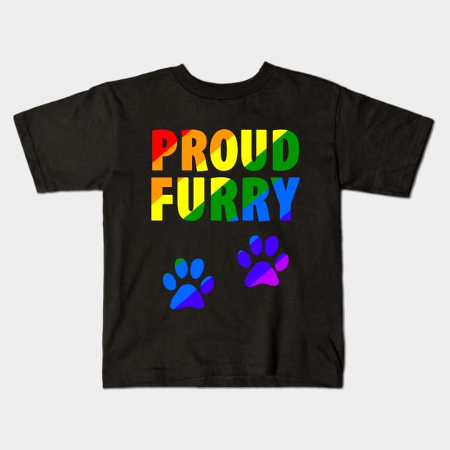 Furry Pride Proud Month Rainbow Paw Print Cute Kids T-Shirt by Mellowdellow